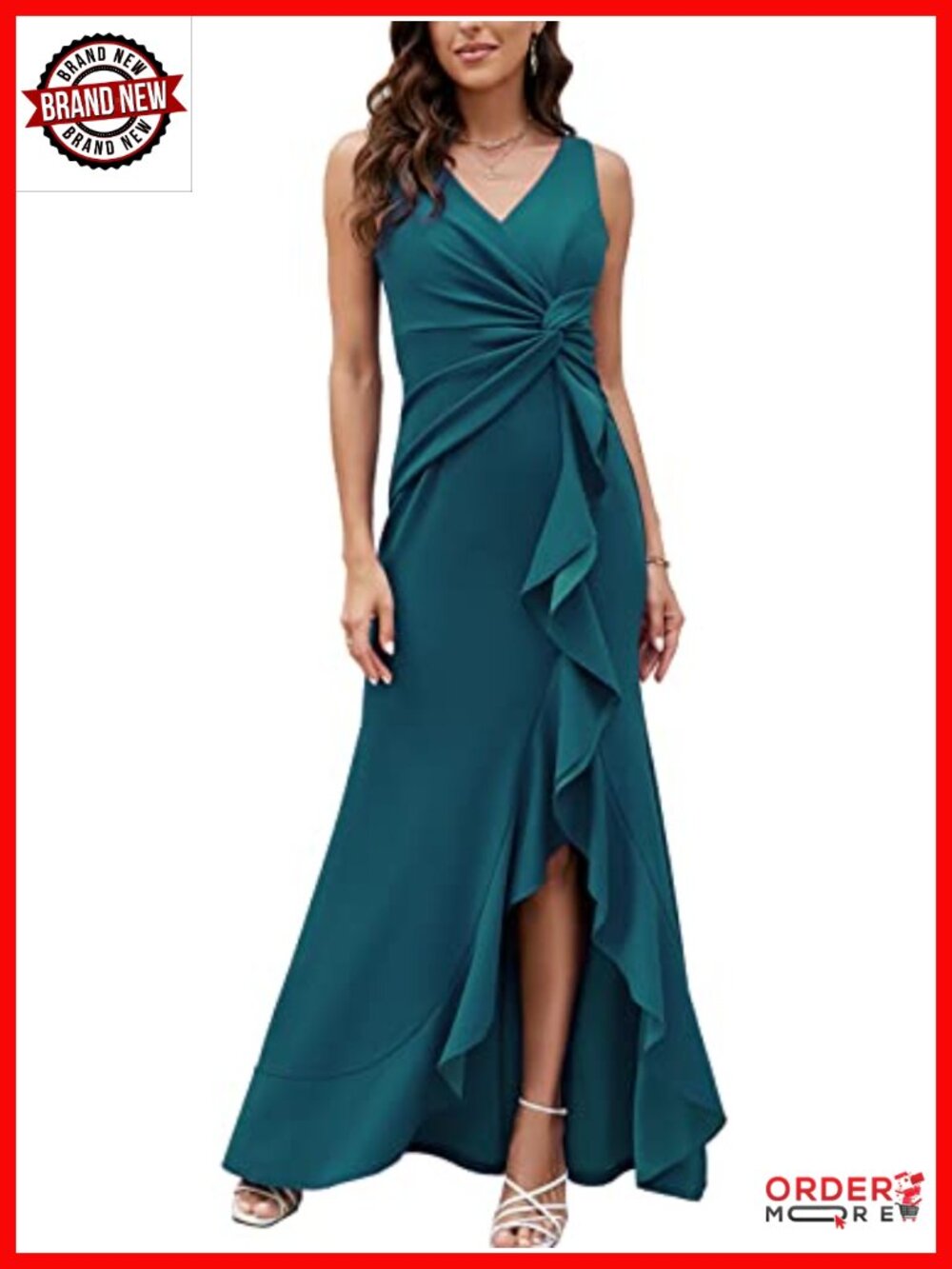 V Neck Sleeveless Mermaid Formal Evening Dress with Slit